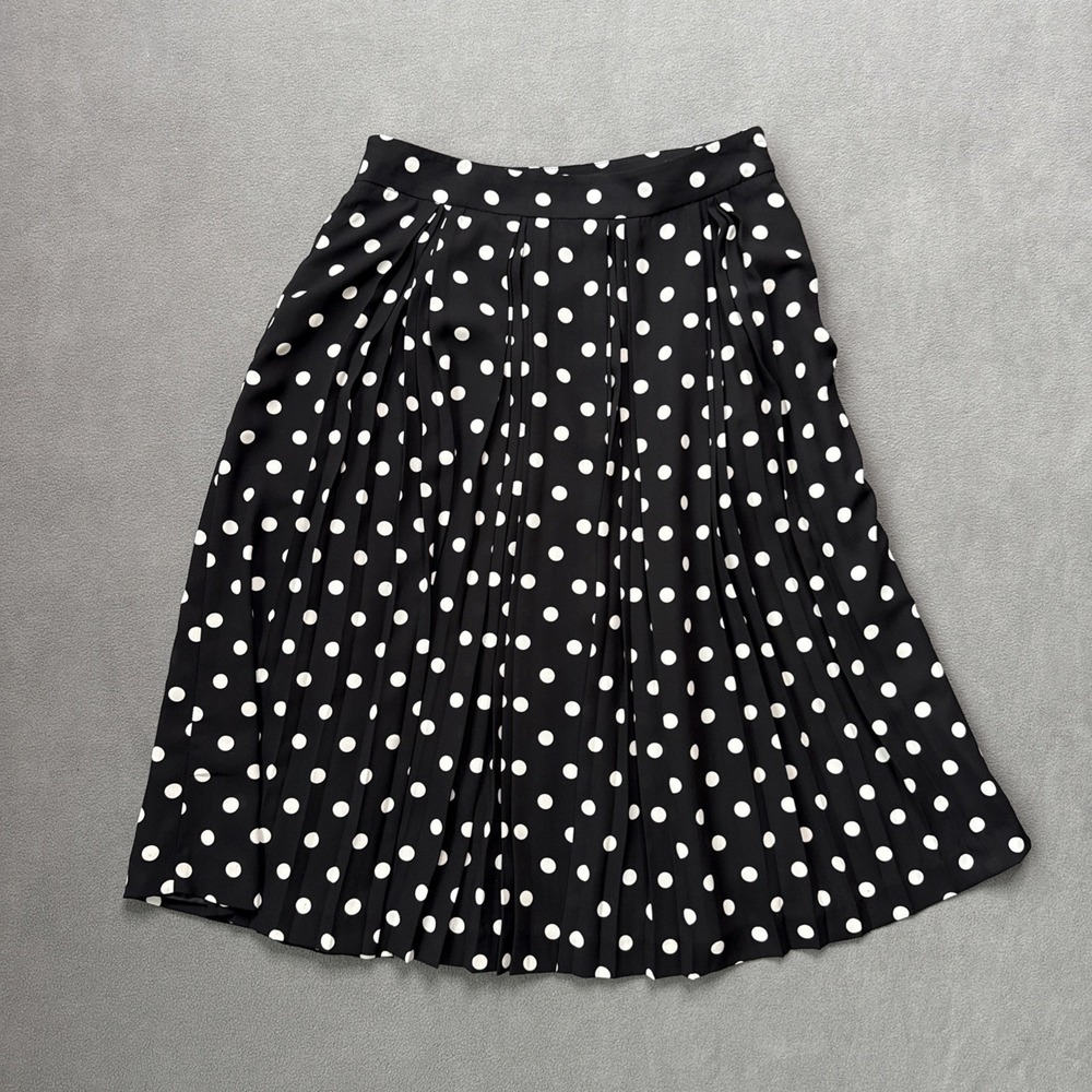 Karl Lagerfeld Skirt Womens 0 Black‎ White Pleated Polka Dot Lined Preppy Career